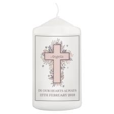 Personalised Floral Cross Pillar Candle